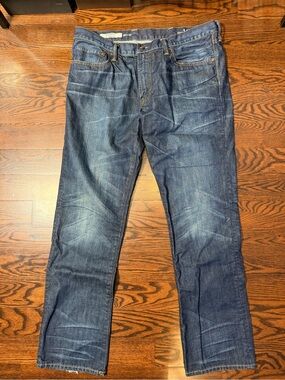 Gap 1969 Jeans Boot Mens 36 Blue Medium Wash Relaxed Whiskered Distressed Denim